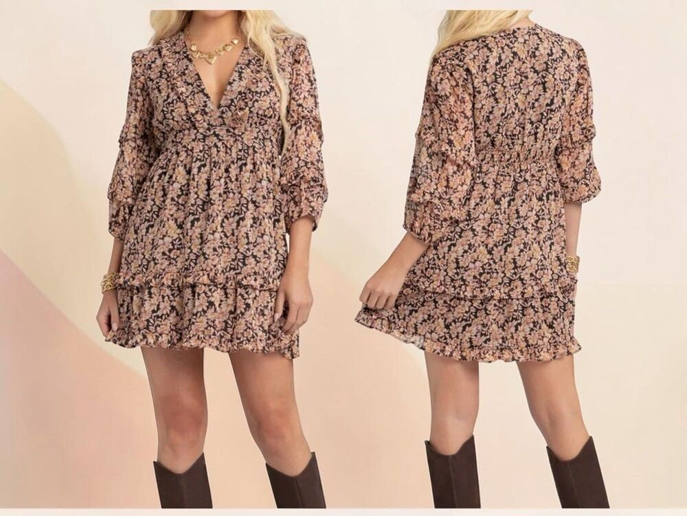 Jessica Simpson Leonie Tiered Mini Dress Size L Floral Boho Prairie Western